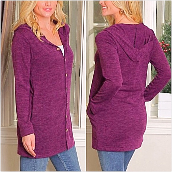 Cozy Button Hoodie Tunic Top Pocket ML - Picture 4 of 8